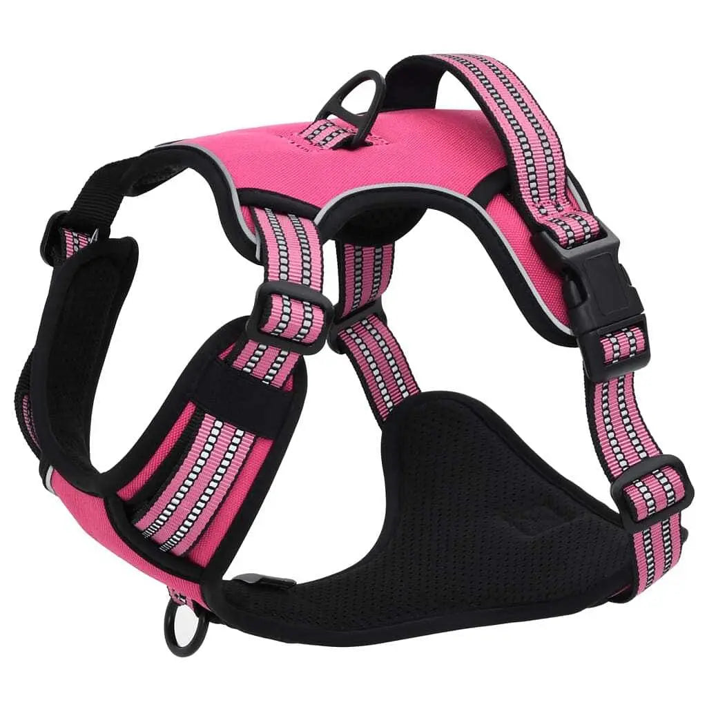 W2B VidaXL Adjustable XL Dog Harness Vest Simple Striped Pink Polyester with Armrests Escape Proof for Cats