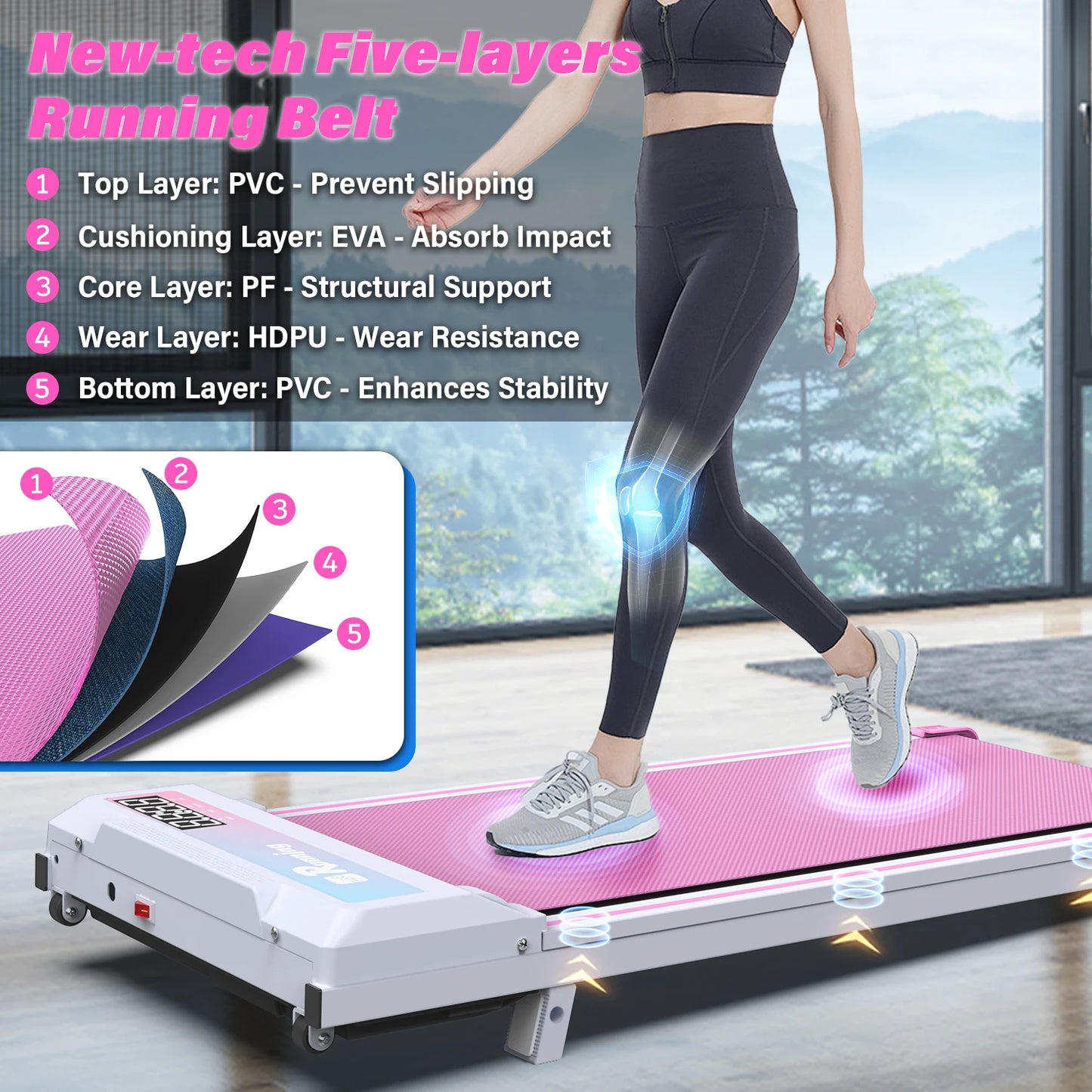 Walking Pad Treadmill Smart Fitness Exercise Foldable Electric Running Machine 2in1 Under Desk Treadmill Walking Pad