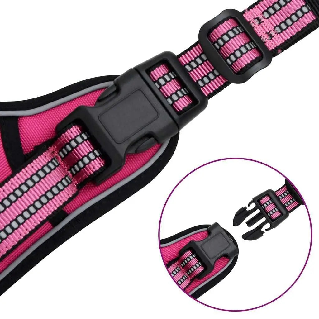W2B VidaXL Adjustable XL Dog Harness Vest Simple Striped Pink Polyester with Armrests Escape Proof for Cats