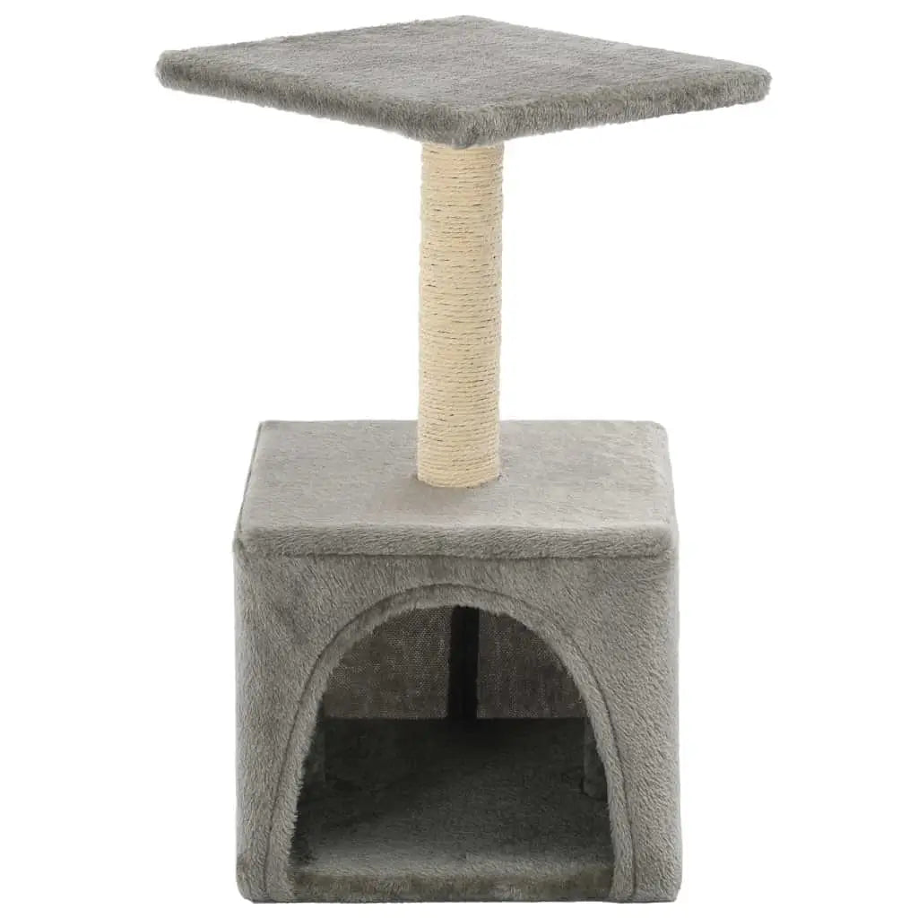 W2B VidaXL Cat Tree Grey Particle Board Frame with Soft Plush Sisal Rope Cat Climbing Condo Scratching House Packed in Carton