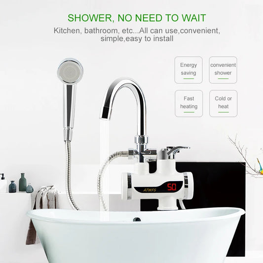 ATWFS Electric Instant Shower Water Heater Instant Hot Water Faucet Kitchen Electric Tap Water Heating Instantaneous Heater - MyLootWare