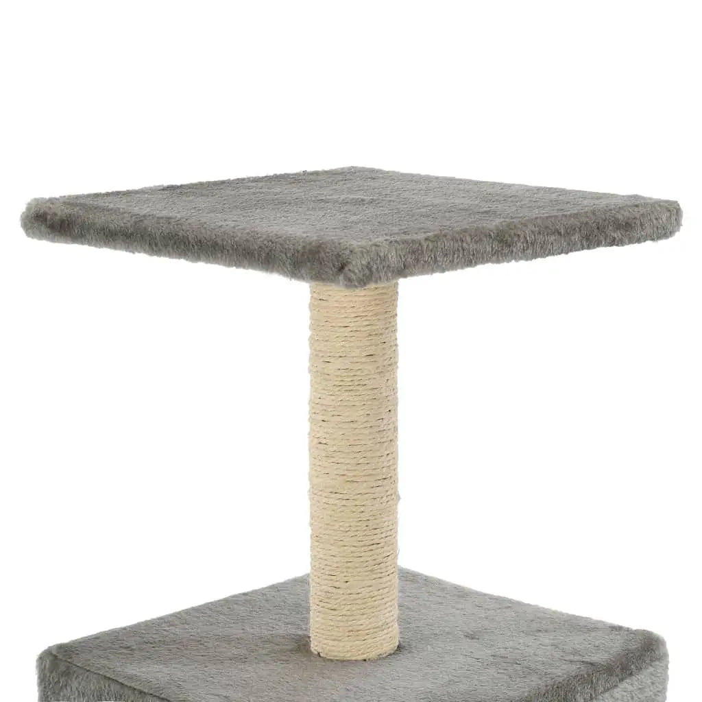W2B VidaXL Cat Tree Grey Particle Board Frame with Soft Plush Sisal Rope Cat Climbing Condo Scratching House Packed in Carton