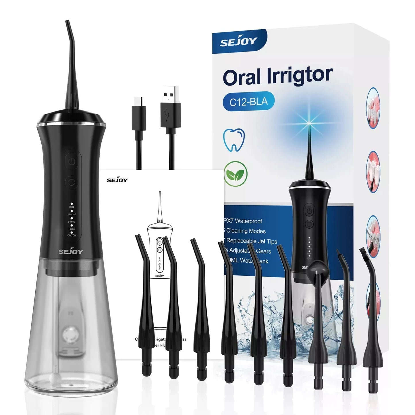جهاز تنظيف الأسنان بالماء Sejoy، جهاز محمول لتنظيف الأسنان بمنفذ USB، مقاوم للماء وقابل لإعادة الشحن