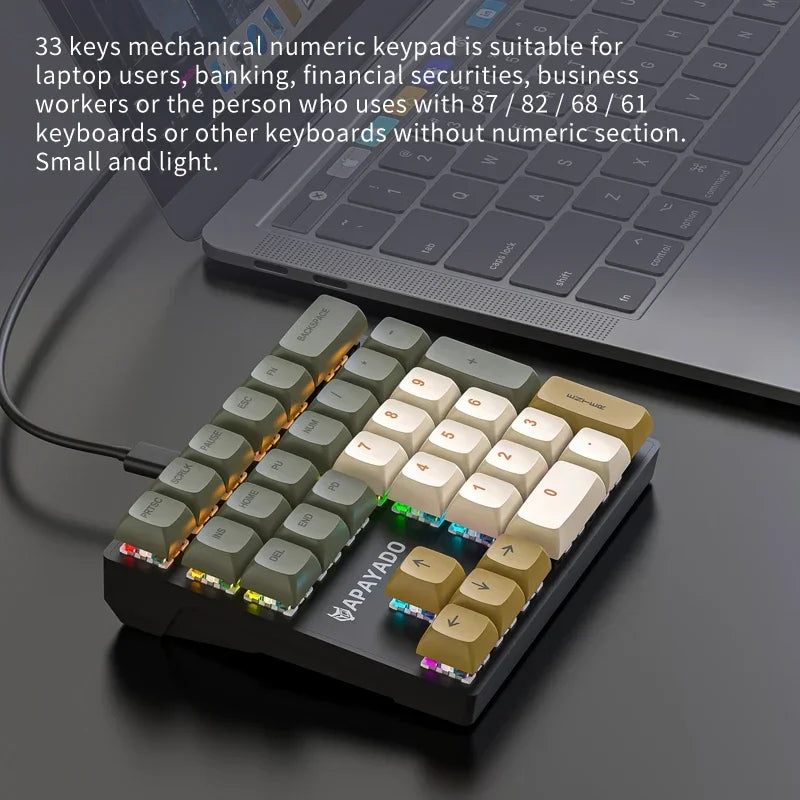 33 Key Wired Mechanical Numeric Keypad with Multi-color Lights Suitable for Finance, Business, Laptop Numeric Keyboard