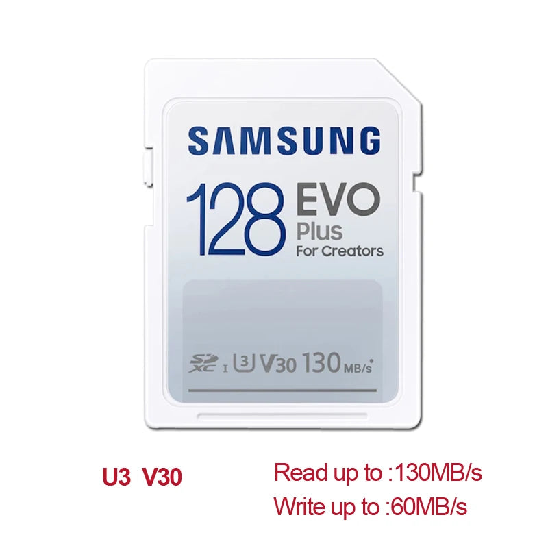 SAMSUNG EVO Plus SD Card 32GB SDHC V10 C10 64GB U1 128GB 256GB SDXC V30 U3 Transfer Speed up to 130MB/s Camera Memory Card