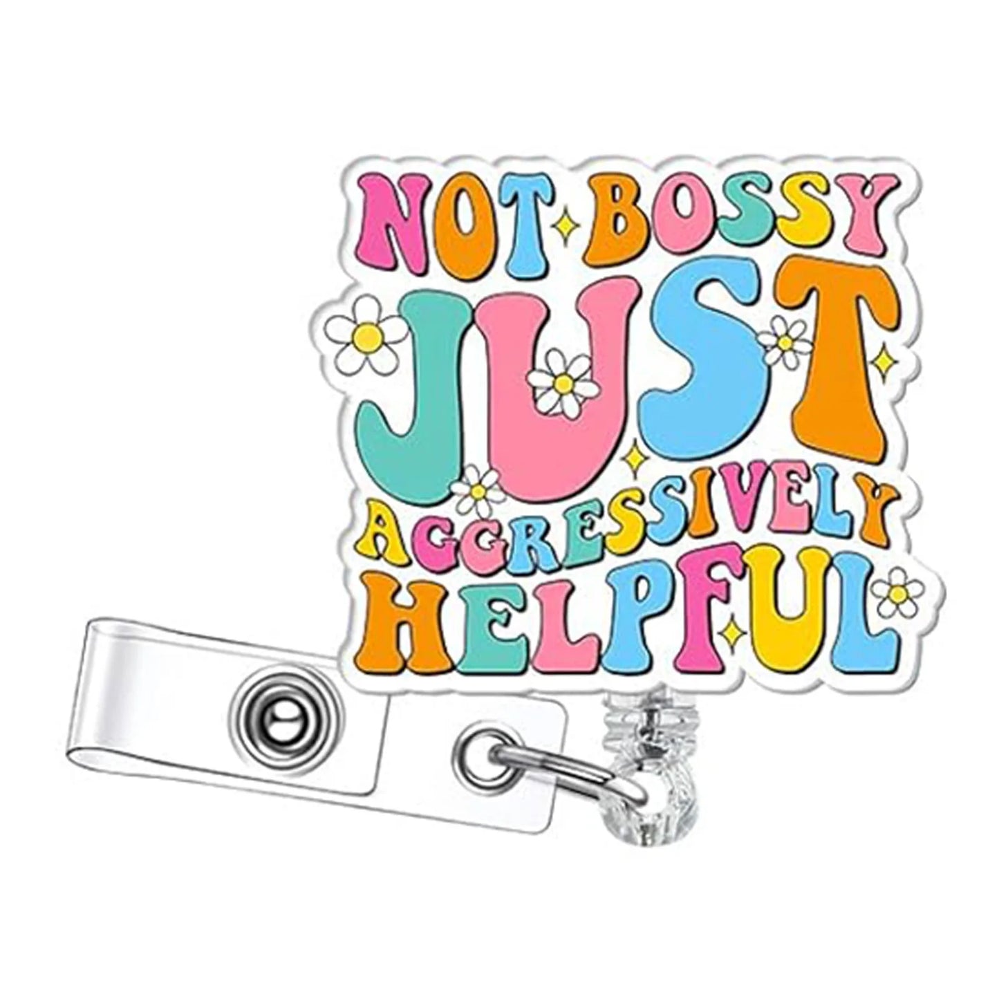 Acrylic English Badge Holder Clip Rotating Alligator Clip Retractable Badge Reel For Doctor Nurse Teacher Student Halloween Gift - MyLootWare