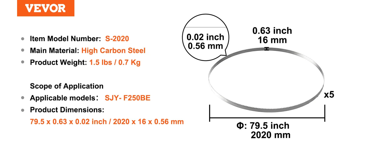 SucceBuy Band Saw Blade 65x0.63x0.02 inch 5 Pack