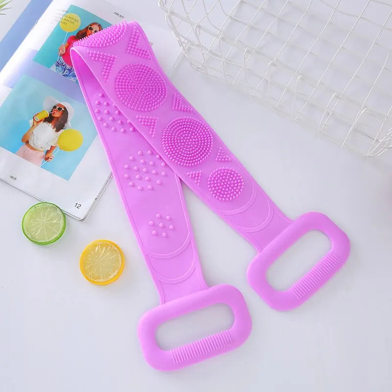 Bath Brush Double Sided Silicone Strong Back Scrubbing Towel Long Strip Belt Convenient Bath Cleaning Massage Brush - MyLootWare