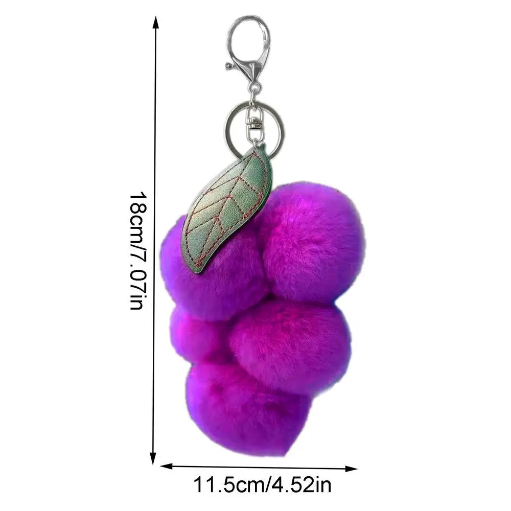 Cute Furry Grape Car Keychain Pendant High Quality Fluffty Plush Fruit Keychain Soft Purse Charm Keyring Bag Hanging ornaments