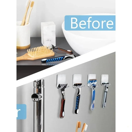 2pcs Razor Holder Stainless Steel Men Shaving Shaver Razor Stand Shelf Shaving Razor Storage Rack Bathroom Hook Organizer - MyLootWare