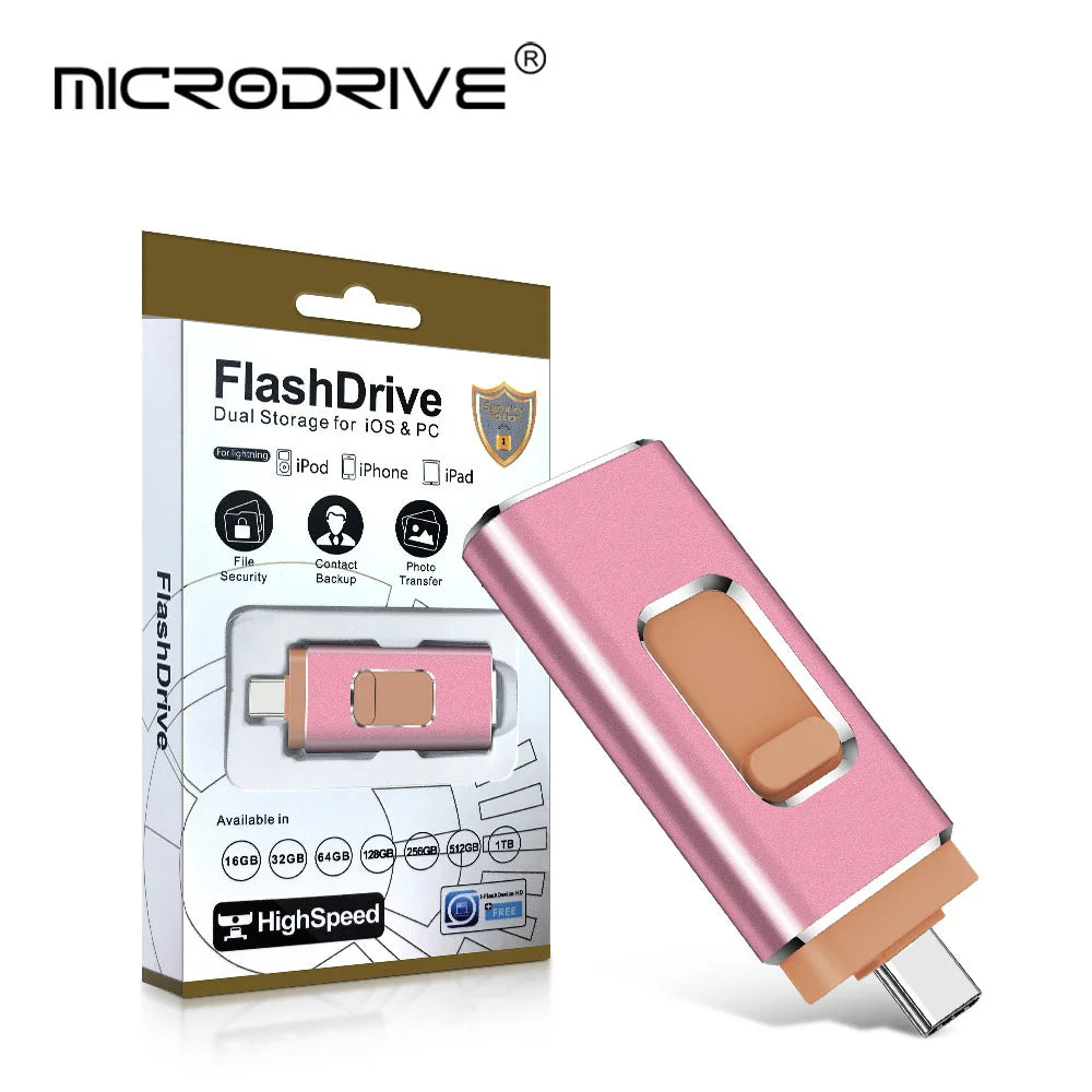3 in 1 USB3.0 flash drives 256GB 128GB 512GB for ipad iphone 6 plus/7/7Plus/8/X Usb/Otg 32GB 64GB Pendrive Compatible Apple PC