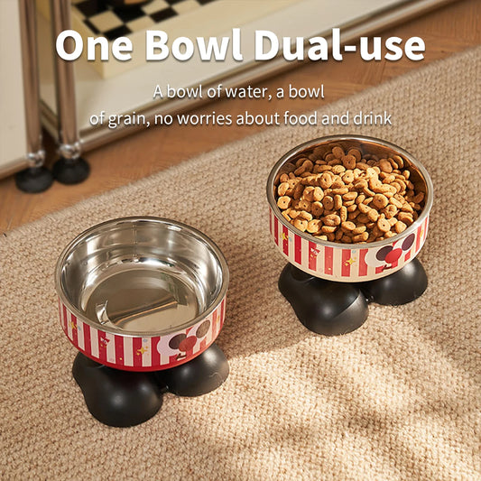 A striped popcorn high-foot pet bowl, stylish stainless steel large-capacity dog bowl for feeding and water, neck-protecting c - MyLootWare