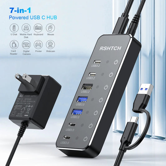 RSHTECH Powered 7 Port 10Gbps Data USB Hubs