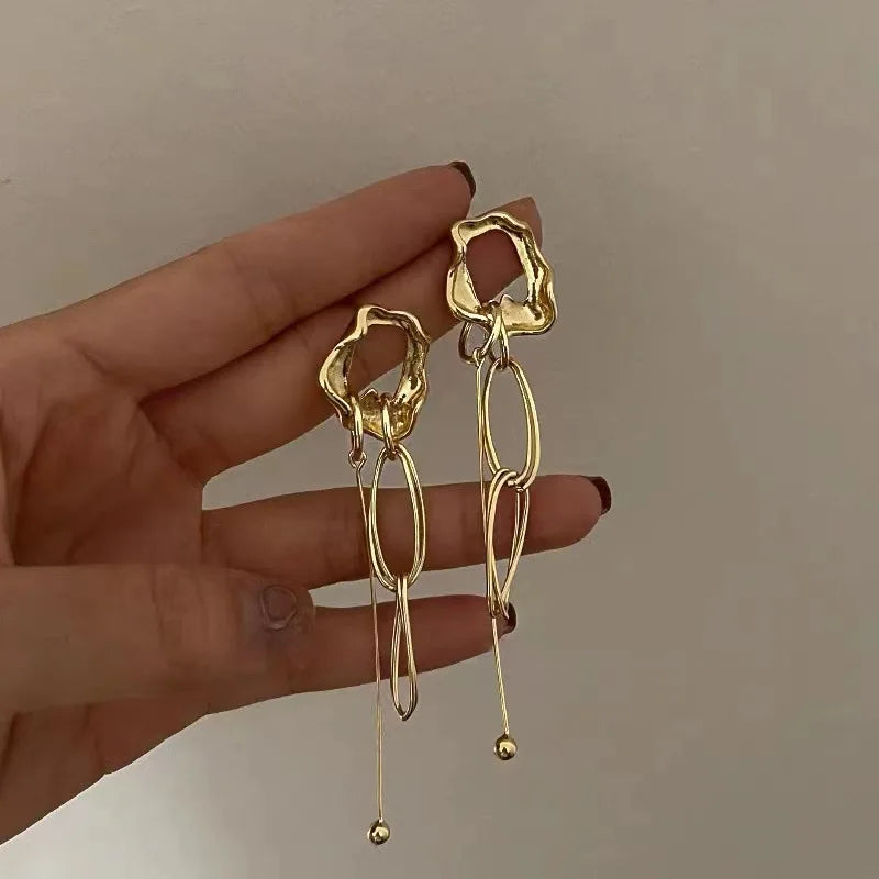 XIALUOKE Metal Irregular Long Tassel Earrings For