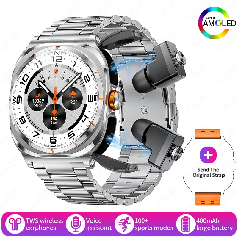 2025 New Smart Watch With 2 in 1 TWS Wireless Headset Bluetooth Call 1.53" AMOLED Screen 400mAh IP67 Waterproof Sport Smartwatch - MyLootWare