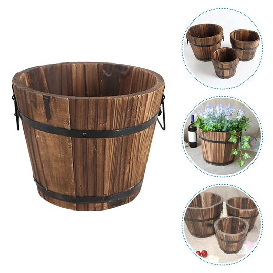 Wooden Flower Bucket Decorative Rustic Flower Pot