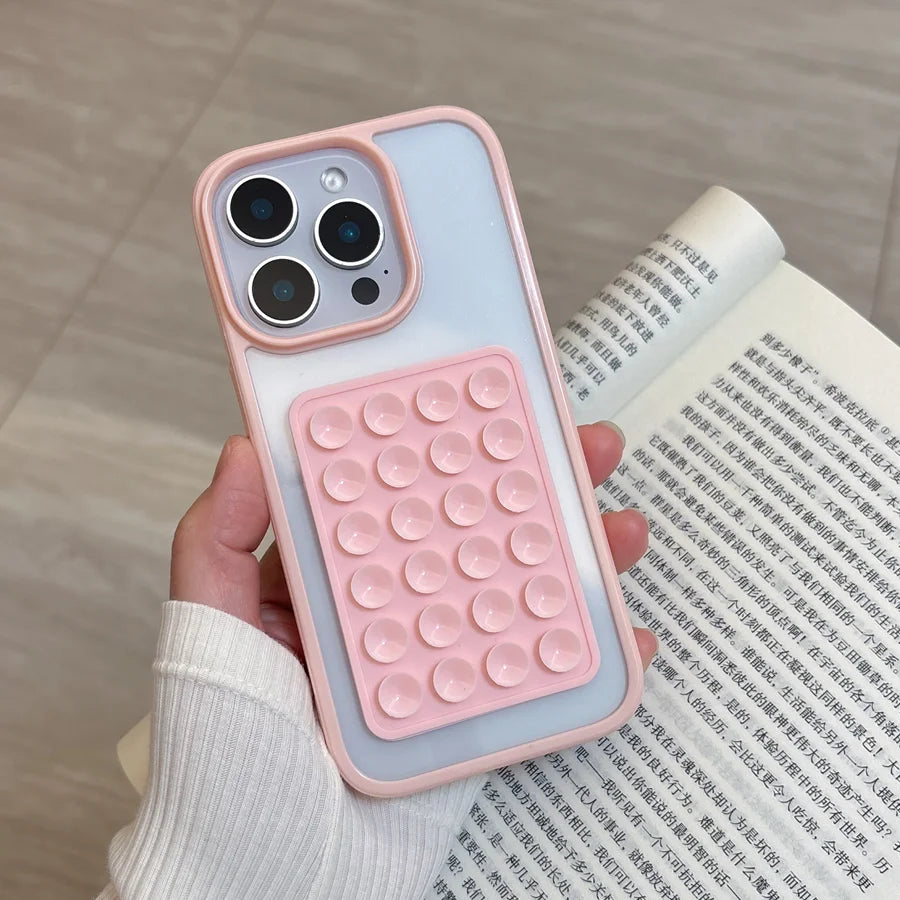3D Suction Cup Airbag Phone Case For iPhone 16 15 14 13 12 11 Pro Max XR X XS 7 8 Plus Transparent Candy Shockproof Bumper Cover