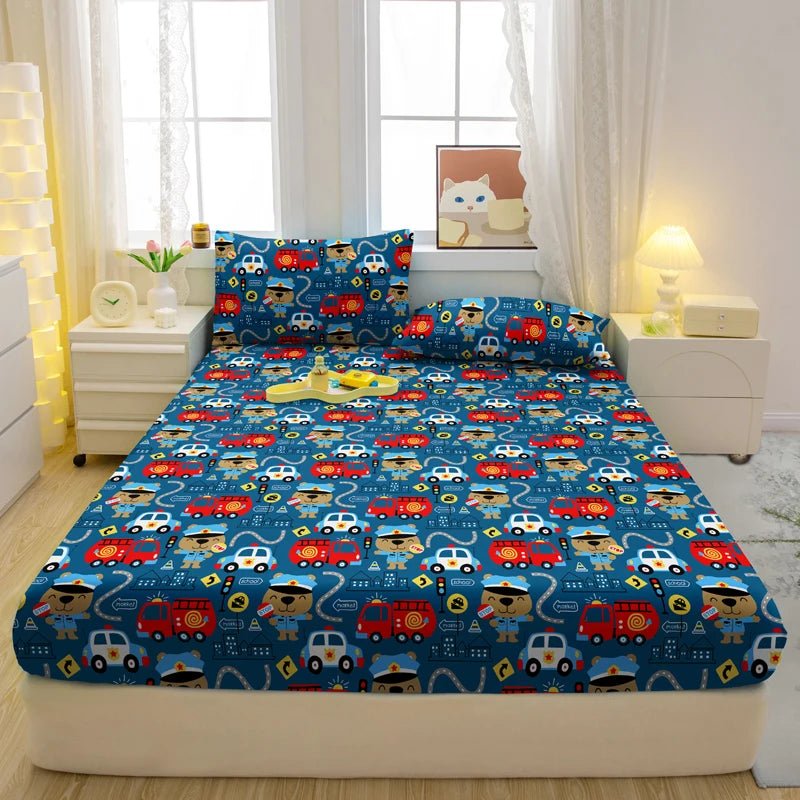 1 Cartoon Fun Game Printed Matte Fitted Sheet, Bedroom Printed Bed Cover, Bedding (Excluding Pillowcases) - MyLootWare
