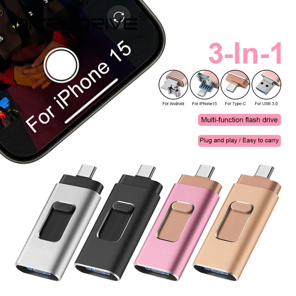 3 in 1 USB3.0 flash drives 256GB 128GB 512GB for ipad iphone 6 plus/7/7Plus/8/X Usb/Otg 32GB 64GB Pendrive Compatible Apple PC