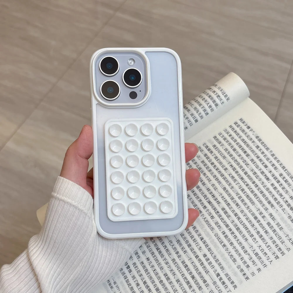 3D Suction Cup Airbag Phone Case For iPhone 16 15 14 13 12 11 Pro Max XR X XS 7 8 Plus Transparent Candy Shockproof Bumper Cover
