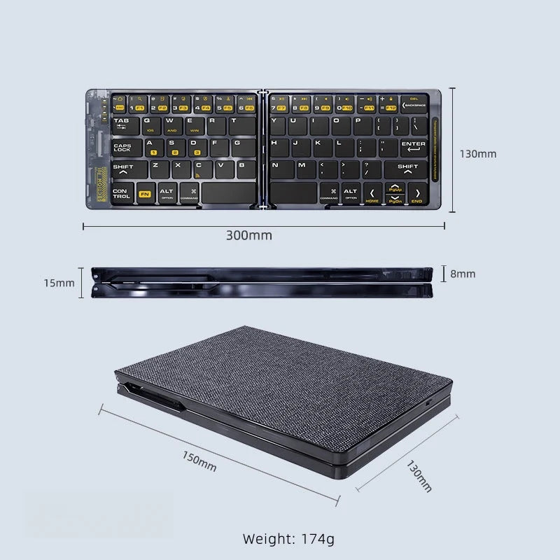 Portable wireless Bluetooth folding keyboard with 65 keys suitable for iPad laptops tablets small keyboards