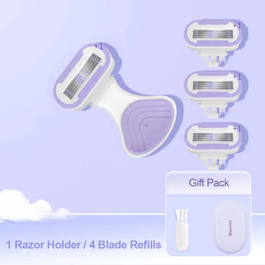 5 Blades Razor for Sensitive Skin Replaceable Refill Floating on Skin Non-slip Handle Lubricating Bar Trimmer Hair Shaver - MyLootWare