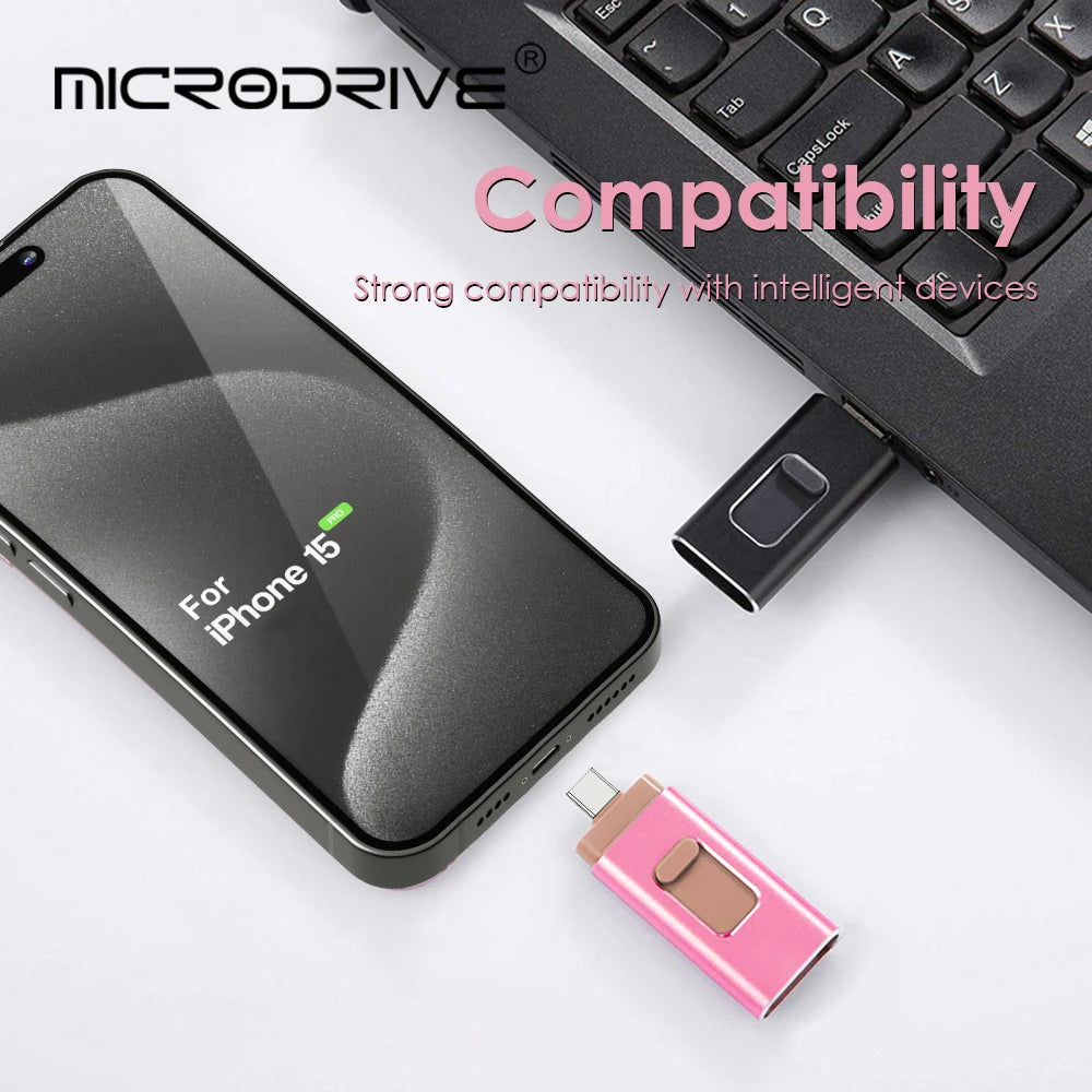 3 in 1 USB3.0 flash drives 256GB 128GB 512GB for ipad iphone 6 plus/7/7Plus/8/X Usb/Otg 32GB 64GB Pendrive Compatible Apple PC