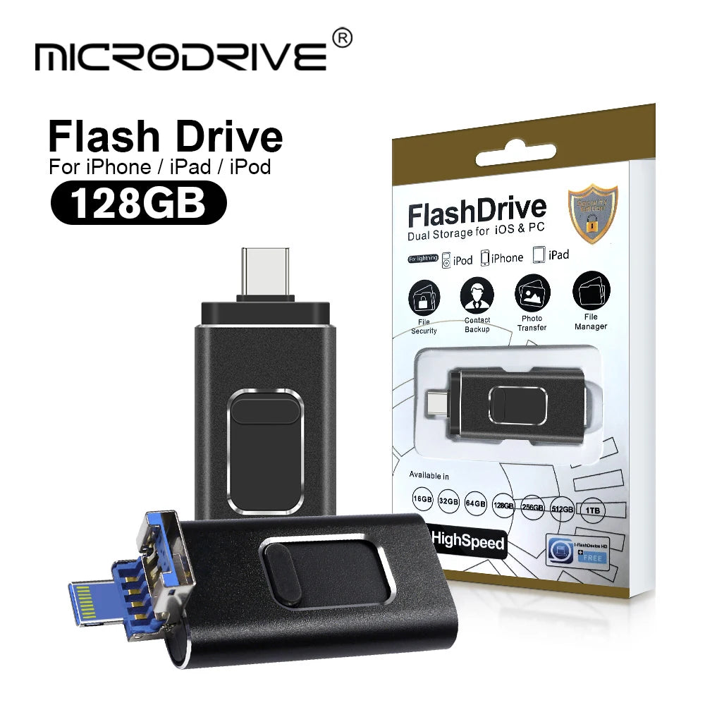 3 in 1 USB3.0 flash drives 256GB 128GB 512GB for ipad iphone 6 plus/7/7Plus/8/X Usb/Otg 32GB 64GB Pendrive Compatible Apple PC