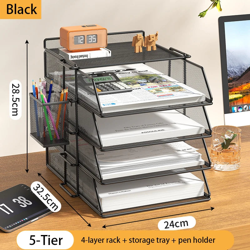 4-Tier Desk Organizer Stackable Tray Office Desk Organizer File and Desktop Holder for Paper Letter Accessories Black - MyLootWare