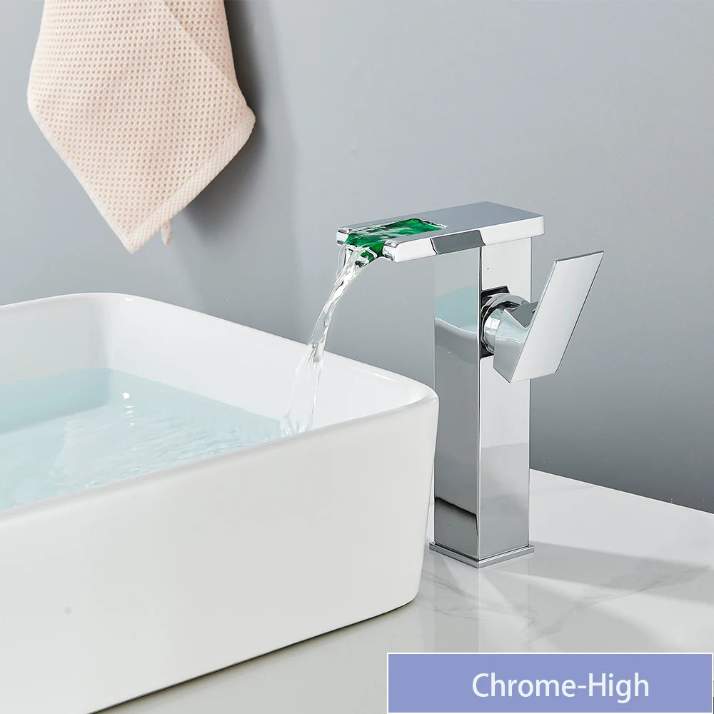 LED Bathroom Sink Faucet Brass Waterfall Faucet