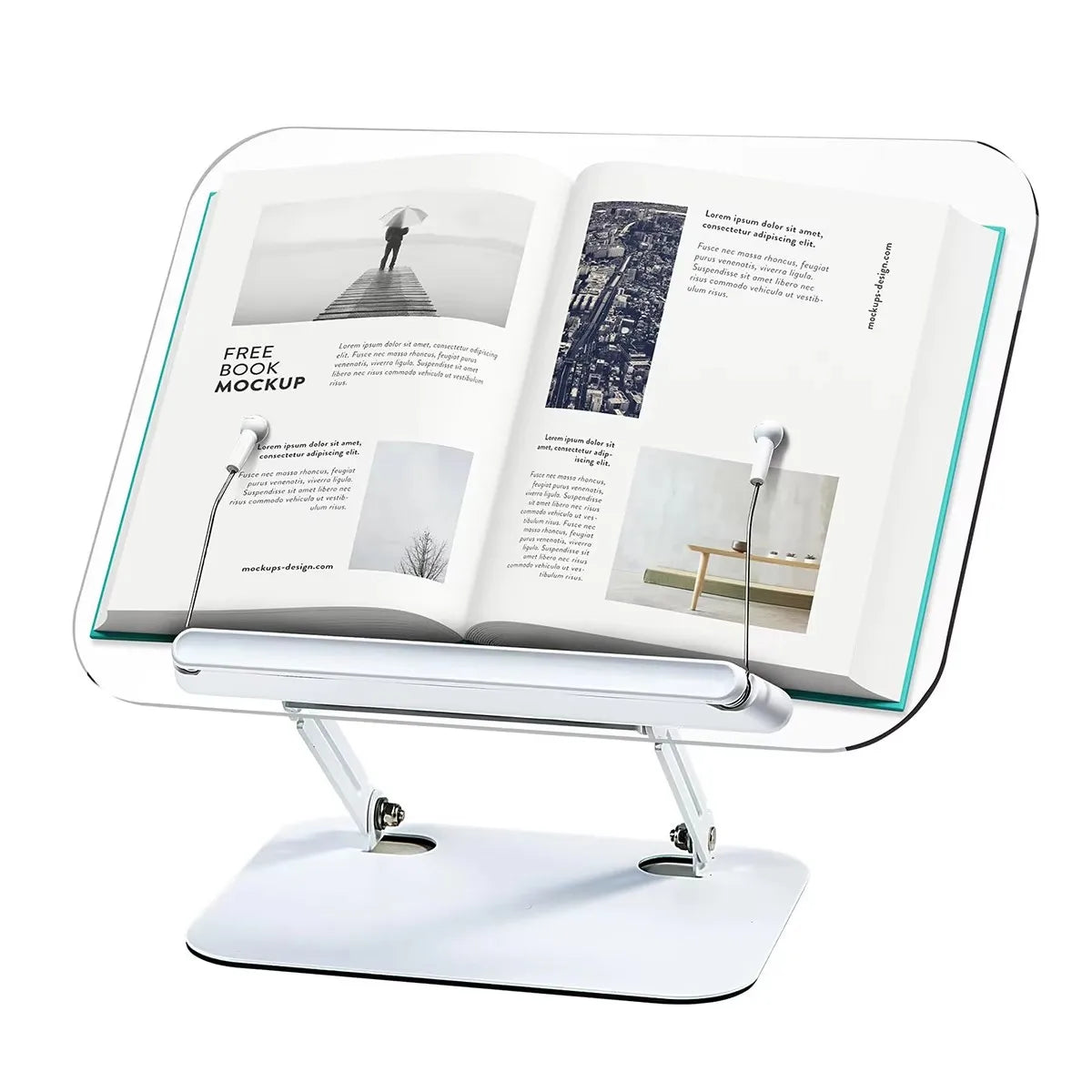 Acrylic Book Stand for Reading, Adjustable Book Holder with 360° Rotating Base & Elastic Page Clips Foldable Desktop Riser Stand - MyLootWare