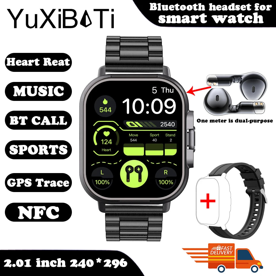 2024 Smart Watch 2 in 1 With Earphone Smartwatch Bluetooth Call Men Watch GPS Track Heart Rate Monitor Play Music SmartWatch - MyLootWare