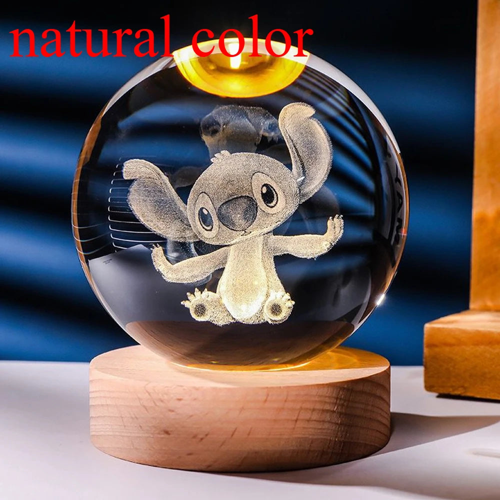 2025 Hot 6cm 3D Crystal Ball Stitch Wooden Base with 6cm Crystal Ball Planet Night Light Laser Carving Children's Gifts - MyLootWare
