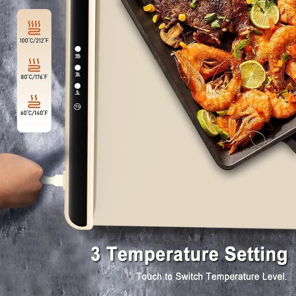 Electric Warming Tray Foldable Food Warmer Mat with 3 Tem Setting Fast Full Surface Heating Portable Electric Food Warming Tray