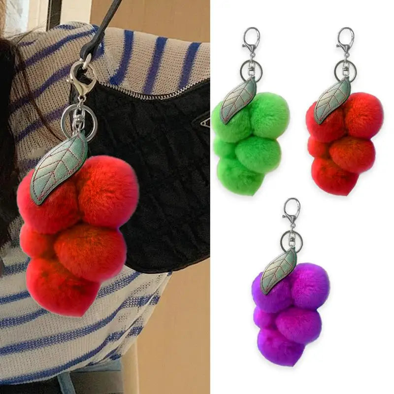 Cute Furry Grape Car Keychain Pendant High Quality Fluffty Plush Fruit Keychain Soft Purse Charm Keyring Bag Hanging ornaments