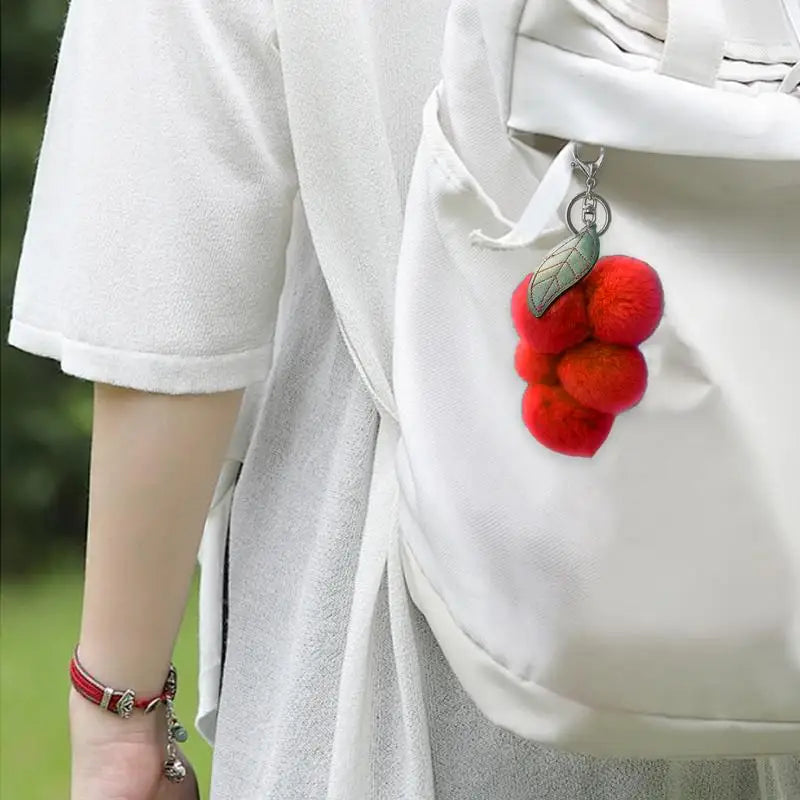 Cute Furry Grape Car Keychain Pendant High Quality Fluffty Plush Fruit Keychain Soft Purse Charm Keyring Bag Hanging ornaments