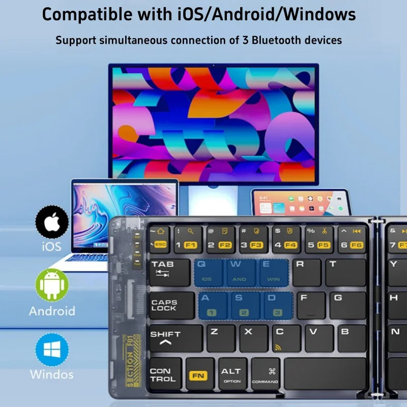 Portable wireless Bluetooth folding keyboard with 65 keys suitable for iPad laptops tablets small keyboards