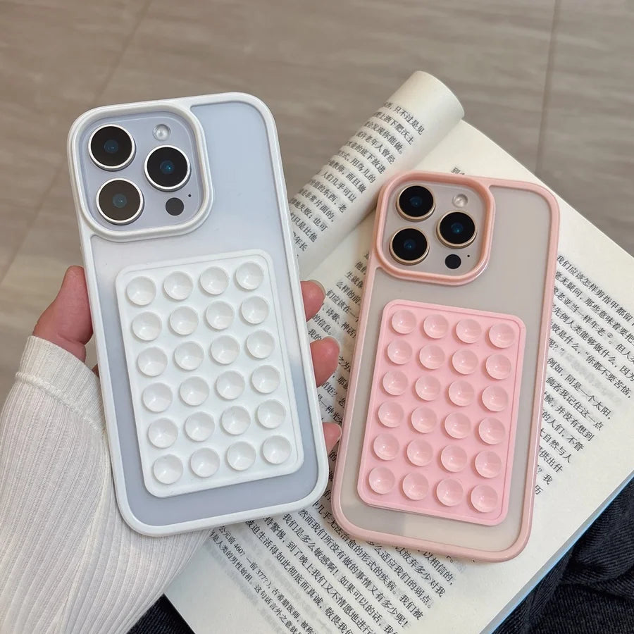3D Suction Cup Airbag Phone Case For iPhone 16 15 14 13 12 11 Pro Max XR X XS 7 8 Plus Transparent Candy Shockproof Bumper Cover