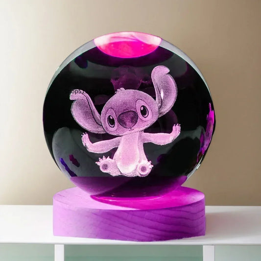 2025 Hot 6cm 3D Crystal Ball Stitch Wooden Base with 6cm Crystal Ball Planet Night Light Laser Carving Children's Gifts - MyLootWare