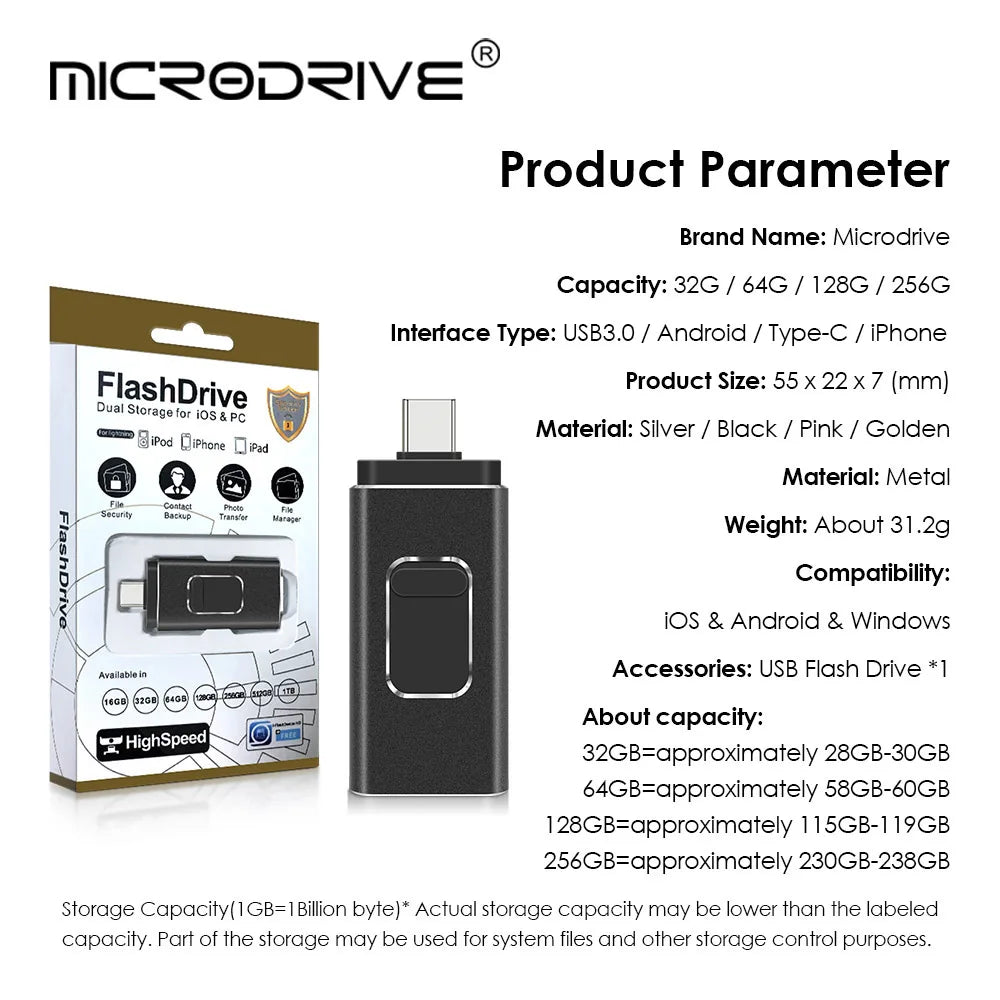 3 in 1 USB3.0 flash drives 256GB 128GB 512GB for ipad iphone 6 plus/7/7Plus/8/X Usb/Otg 32GB 64GB Pendrive Compatible Apple PC