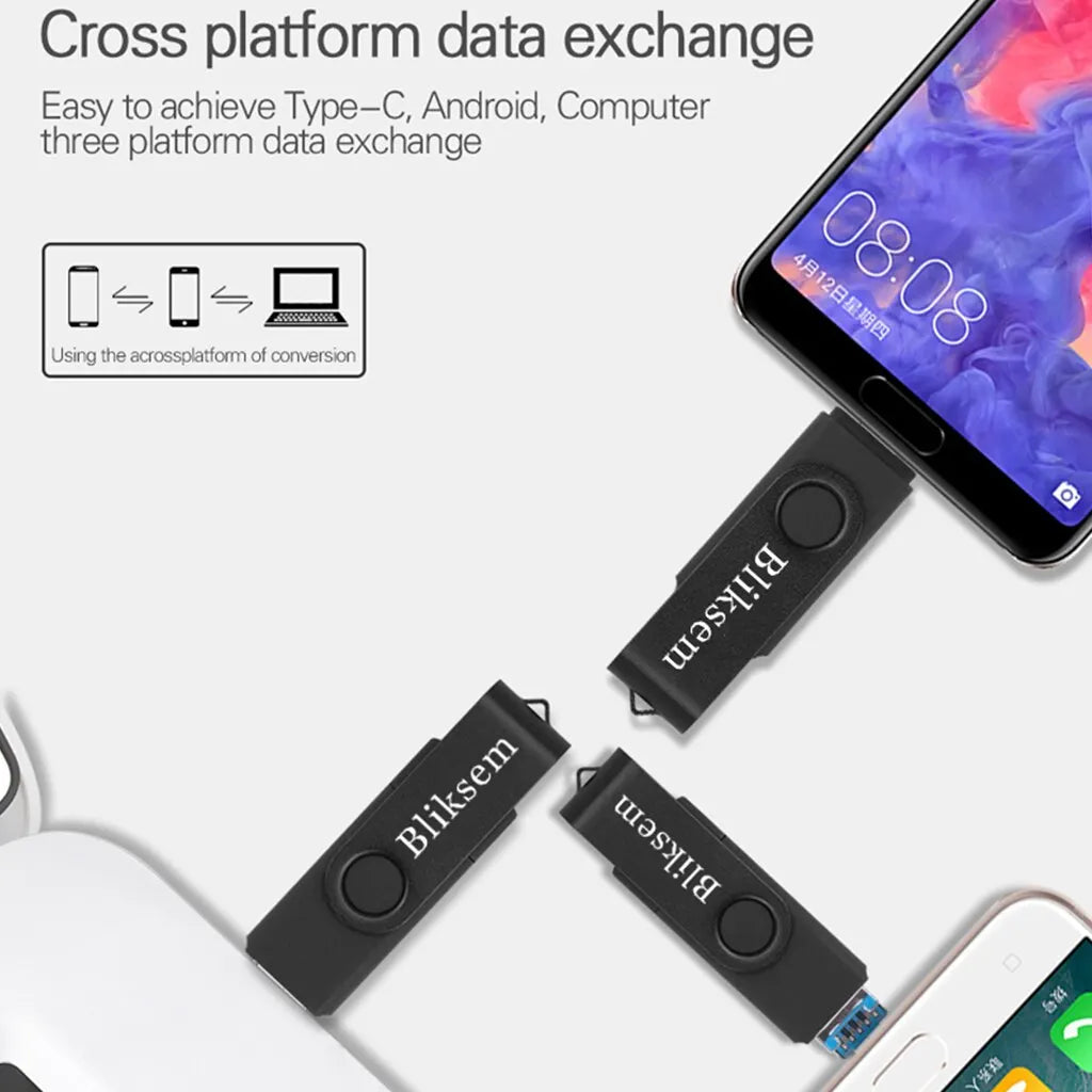 Bliksem 3IN1 Pendrive 64GB TYPE C Memory Stick OTG 64GB 2.0 for PC Mobile Phone Metal USB Flash Drive Pen Drive 64GB USB OTG - MyLootWare