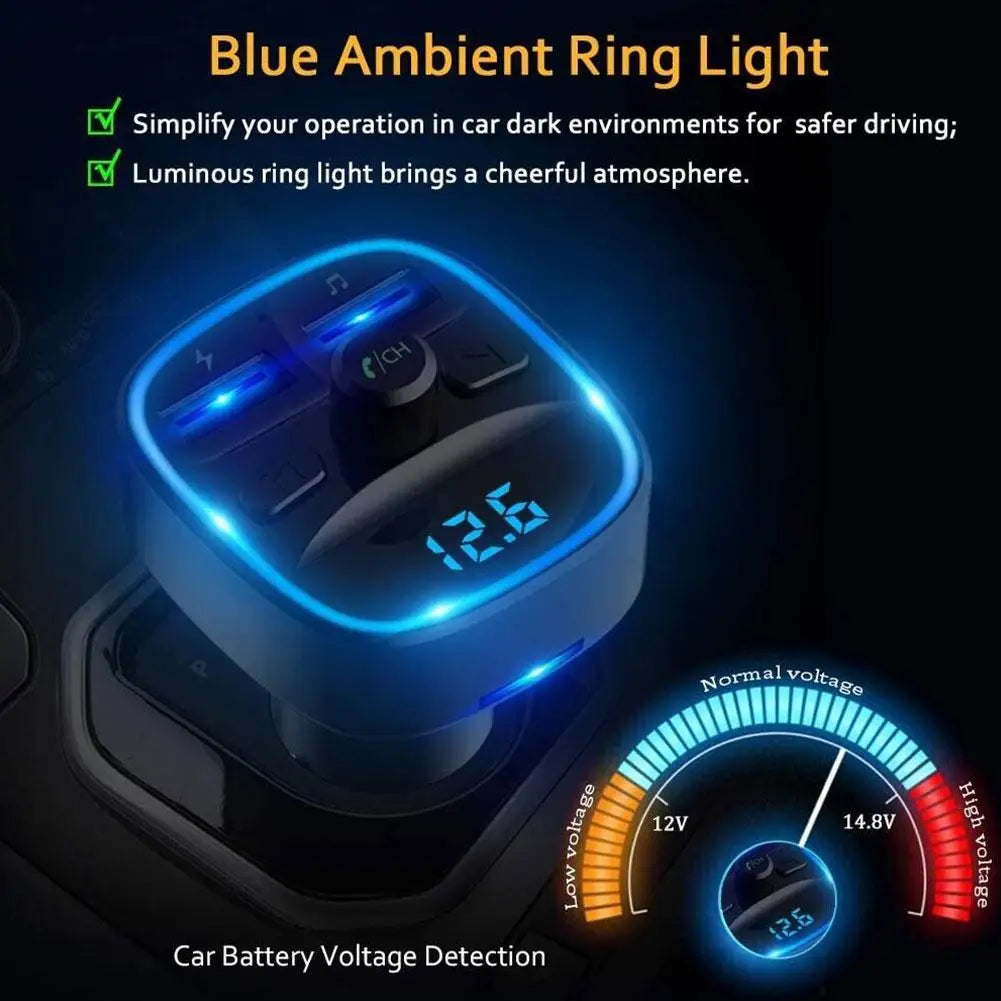 Car Adapter Bluetooth 5.0 Dual USB Port Charging Hands-free Calling Blue LED Light Fast Charging FM Transmitter Car Accessories - MyLootWare