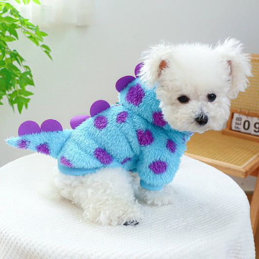 1PC Pet Clothing Dog Cat Autumn and Winter Thickened Warm Blue Dinosaur Hooded Coat With Drawstring Buckle For Small Medium Dogs - MyLootWare