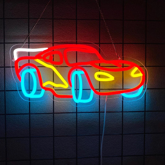 Car Neon Sign Automobile Race for Wall Decor LED KW Neon Lights Signs for Kids Bedroom Boys Room Playroom Garage Party Decor - MyLootWare