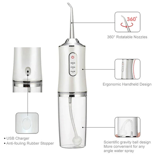 Portable Water Flosser w/ 4 Jet Tips & 3 Modes -