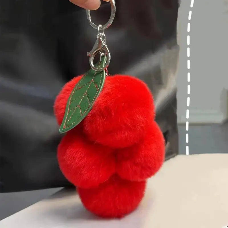 Cute Furry Grape Car Keychain Pendant High Quality Fluffty Plush Fruit Keychain Soft Purse Charm Keyring Bag Hanging ornaments
