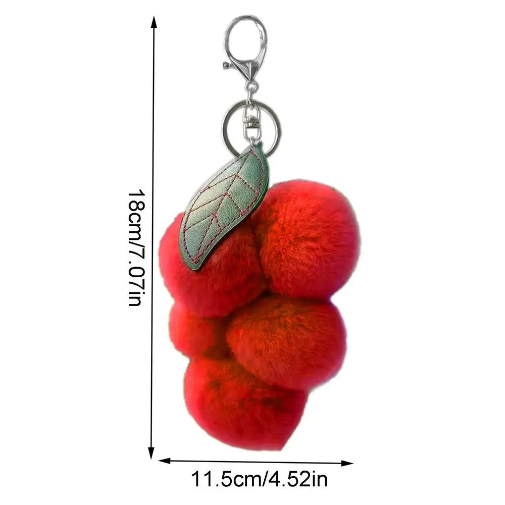 Cute Furry Grape Car Keychain Pendant High Quality Fluffty Plush Fruit Keychain Soft Purse Charm Keyring Bag Hanging ornaments