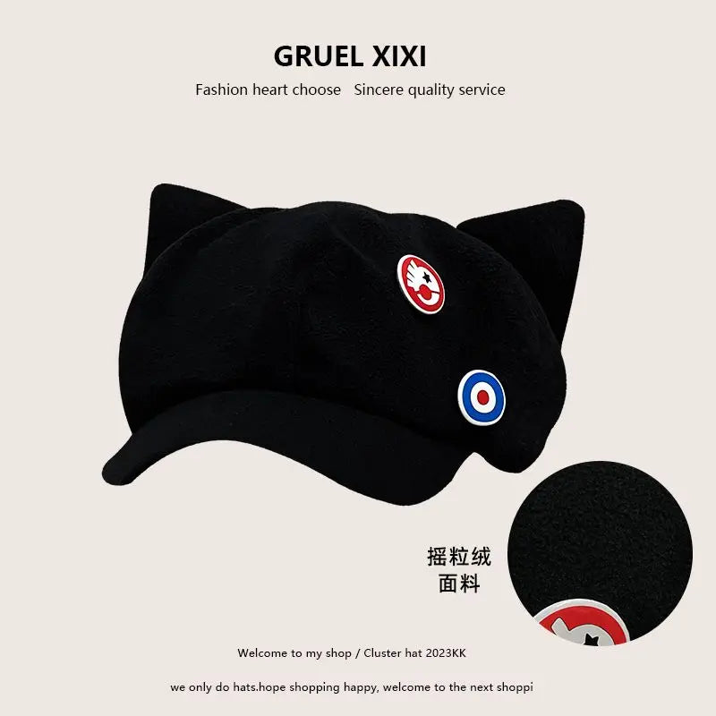 Anime EVA Shikinami Asuka Rangure Cat Ear Shaker Fleece Hat Peak Baseball Cap Anime Cosplay Accessories Anime Peripheral Caps - MyLootWare