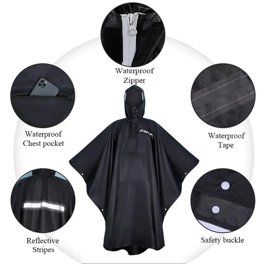 210T Oxford Cloth Portable Cloak Raincoat Multifunctional Backpack Raincoat Outdoor Mountaineering Cycling Adult Hooded Raincoat - MyLootWare