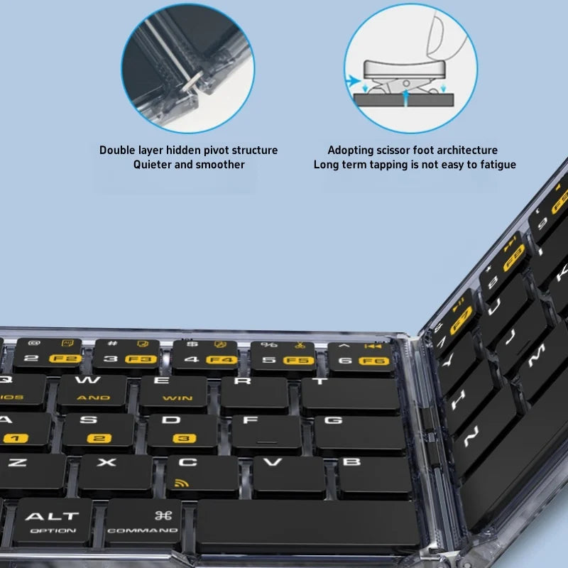 Portable wireless Bluetooth folding keyboard with 65 keys suitable for iPad laptops tablets small keyboards